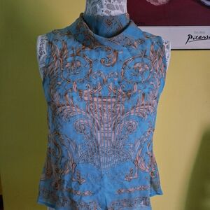Versace Blue and Brown Patterned Blouse